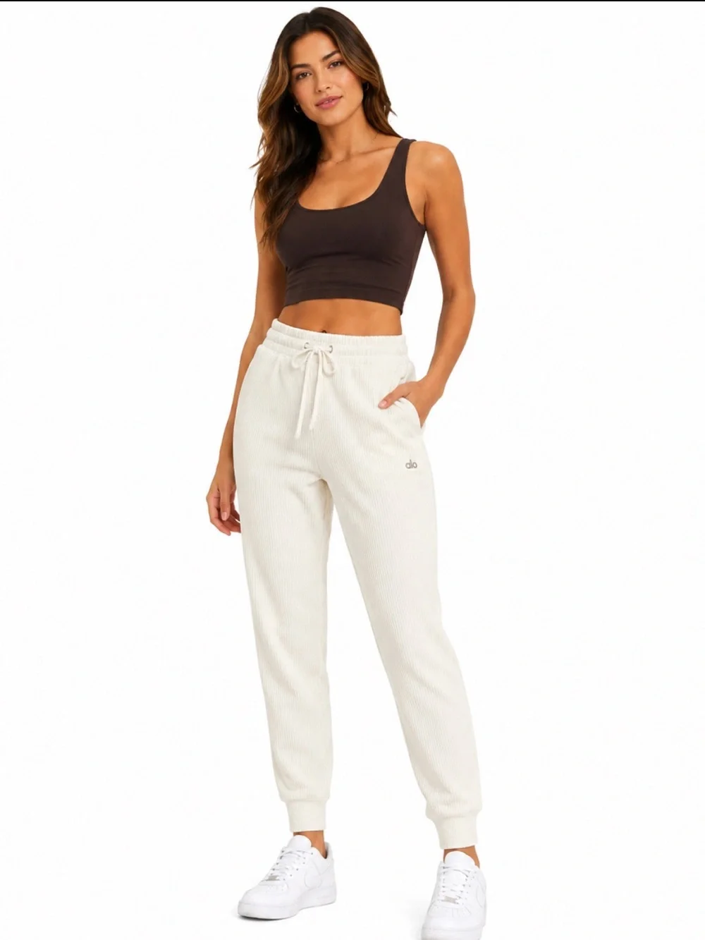 ALO Yoga Ribbed Jogger Sweatpants Ivory Cream Size M